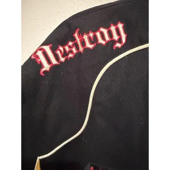 Vintage Y2K Blue Axes Snap Bomber Jacket Skulls Size XL - Picture 3 of 12